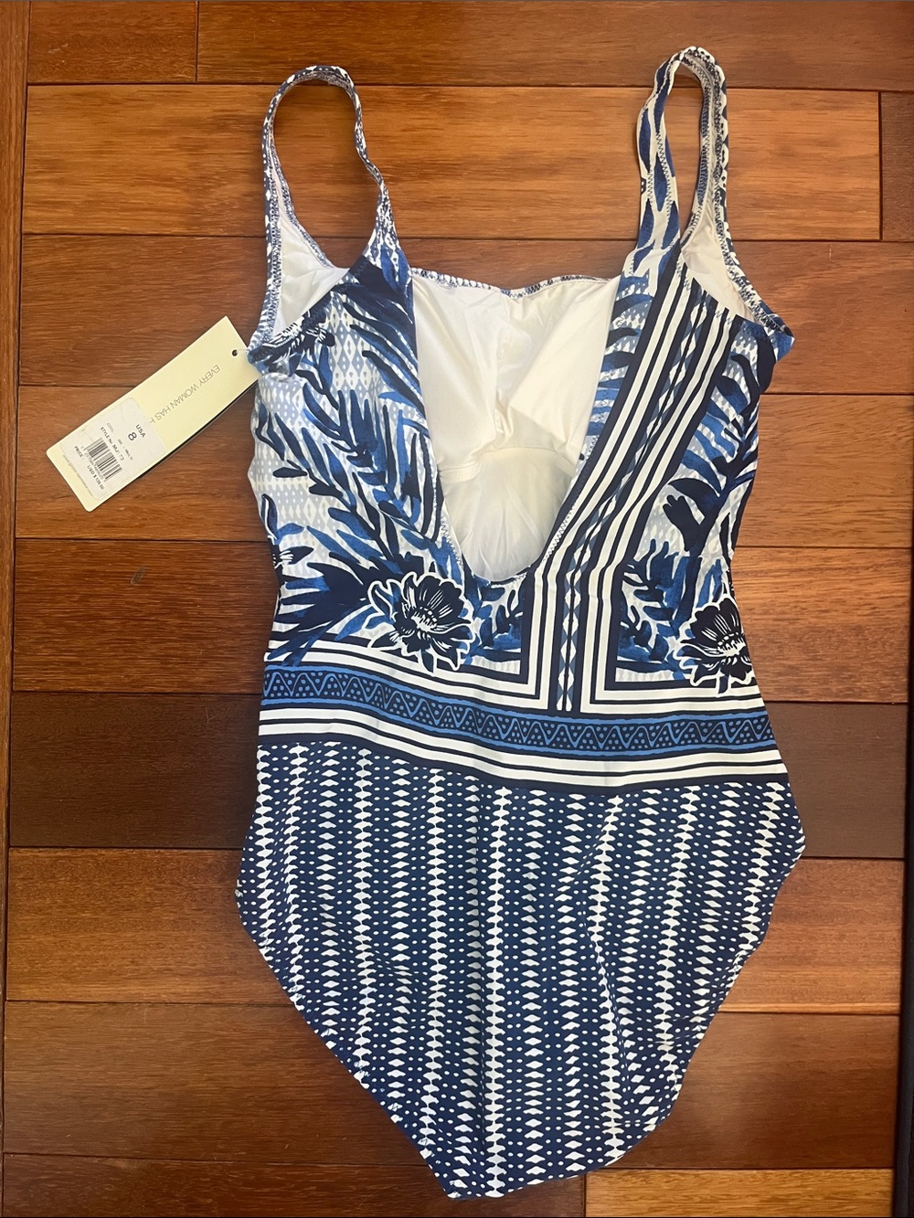 Profile By Gottex Navy and White Botanical Print One-Piece Swimsuit - Picture 2 of 2